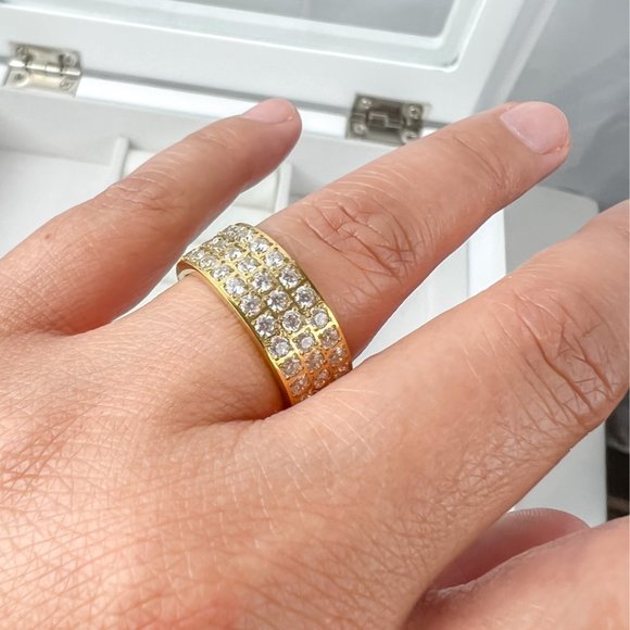 Gold Plated Full Eternity Wide Band Ring Chunky Ring For Women Gold Plated Ring - Picture 2 of 7